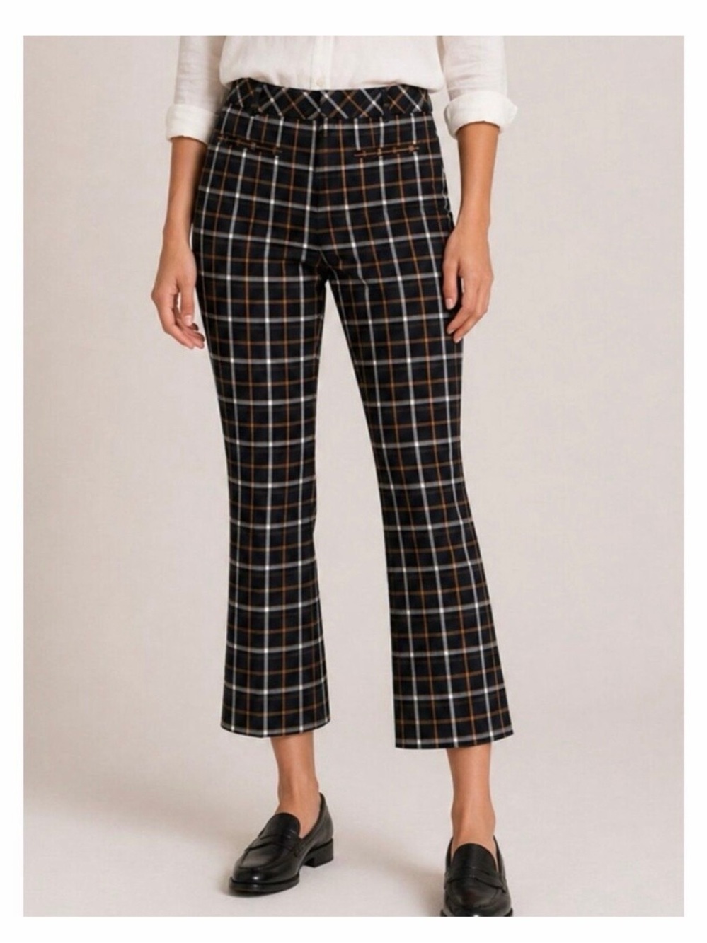 Anthropologie The Essential Collection Black Yellow Plaid Cropped Pants Size 8